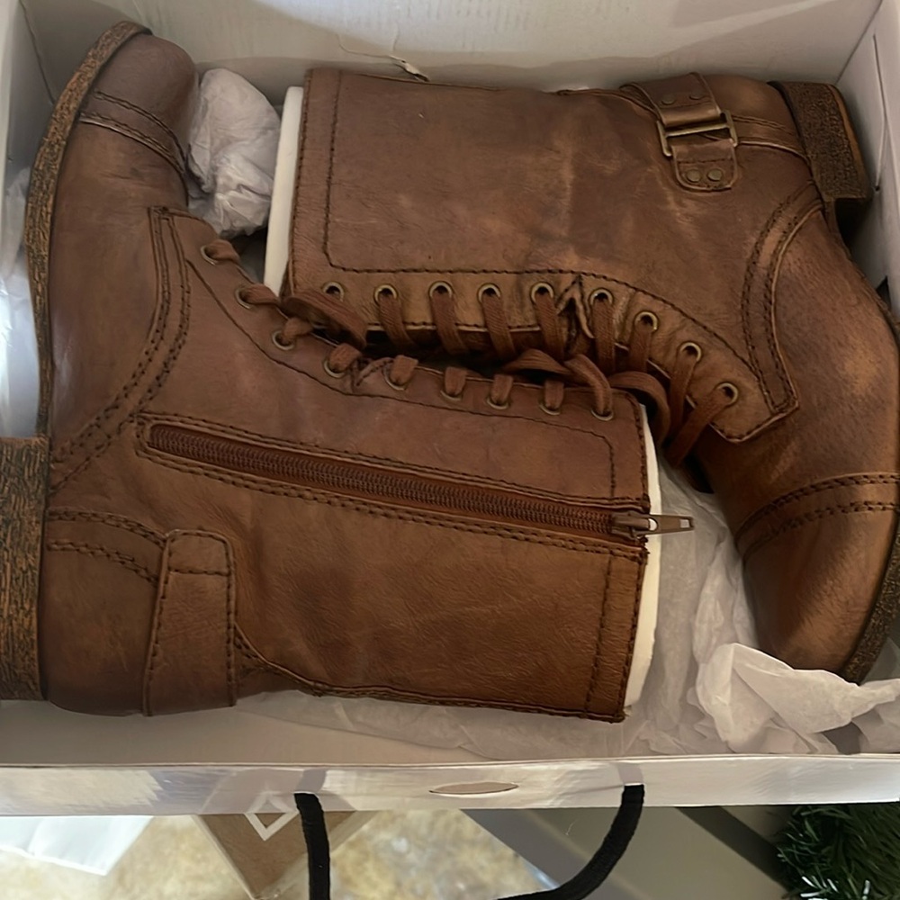 Brown combat boots